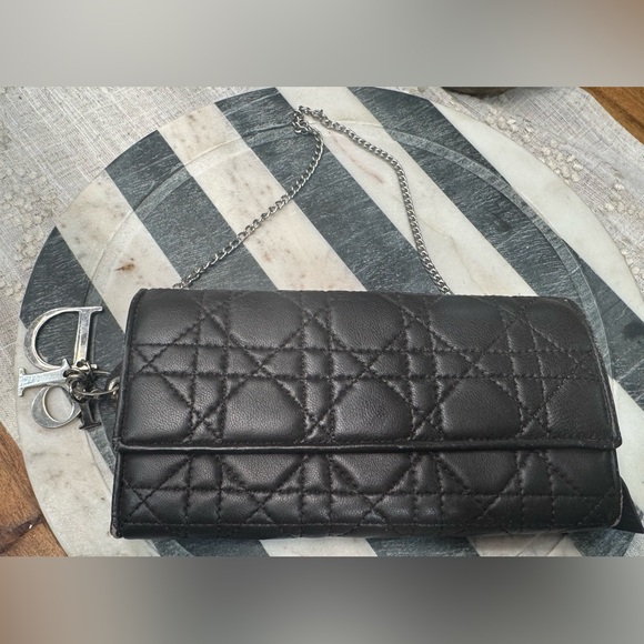 CHRISTIAN DIOR LADY DIOR CHAIN WALLET 100%AUTHENTIC VERY GOOD USED CONDITION EUC - Picture 3 of 16